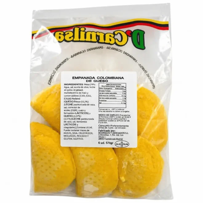 Imagen trasera paquete de empanada de queso D'Carnilsa x6